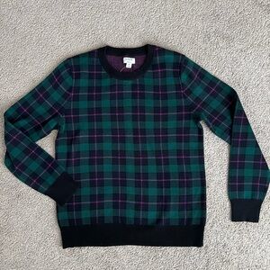 J. Crew Plaid Crewneck Teddie Sweater - Green and Black